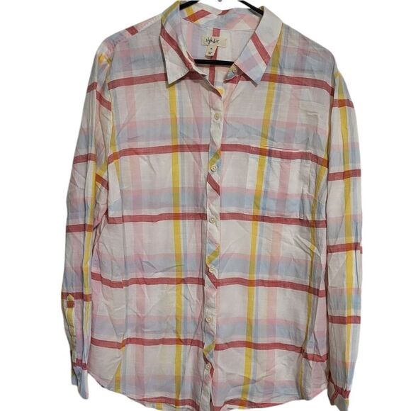 Style & Co. Large Pane Plaid Button Up 100% Cotton Blouse, XL - Picture 1 of 6